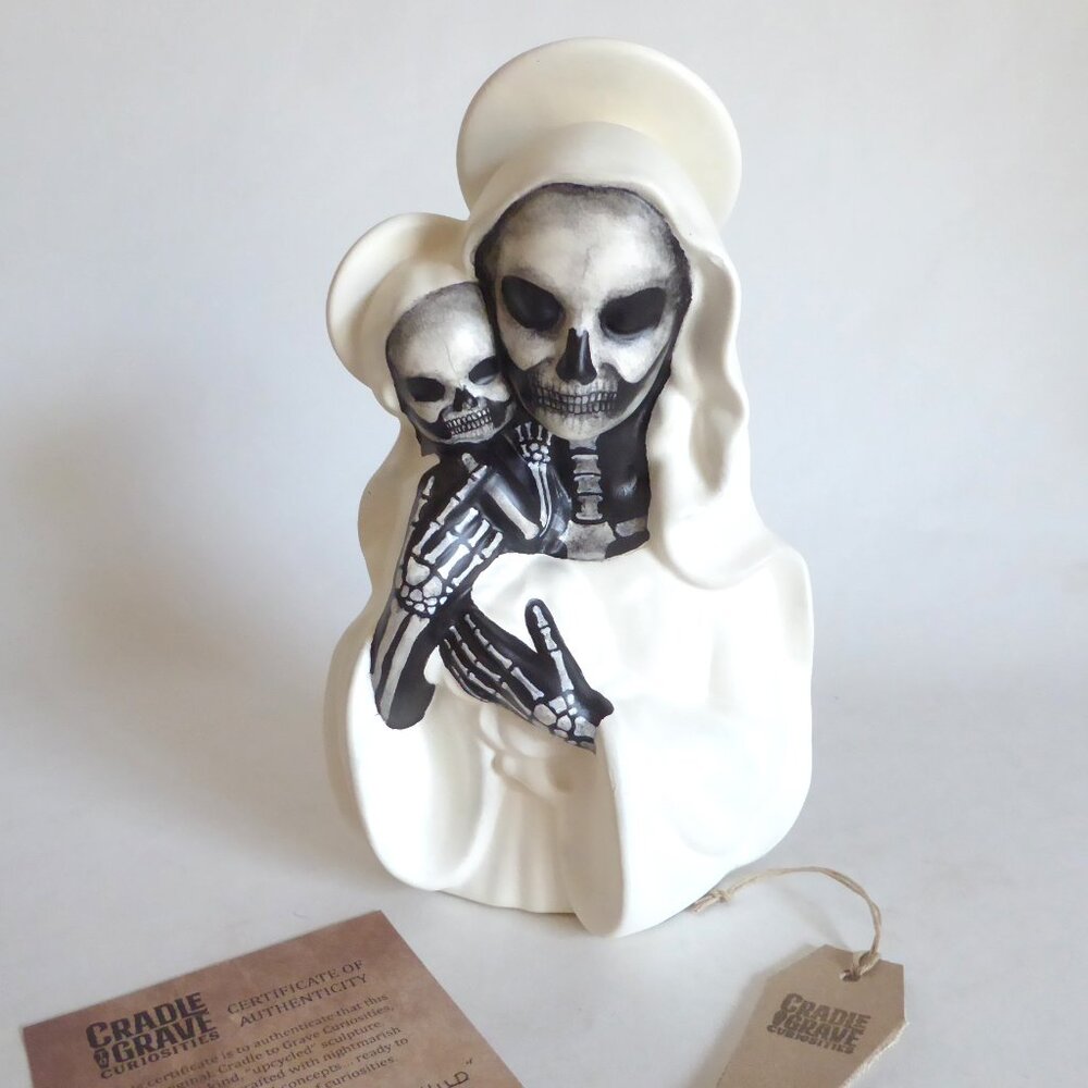 NEW 10" SANTA MUERTE & CHILD HOLY DEATH UPCYCLED GOTHIC HORROR FIGURE ODDITY